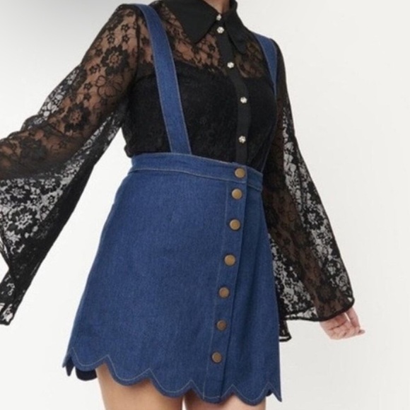 Smak Parlour Unique Vintage NWT NEW Denim Scallop Hem Suspender Mini Skirt Small - Picture 3 of 16